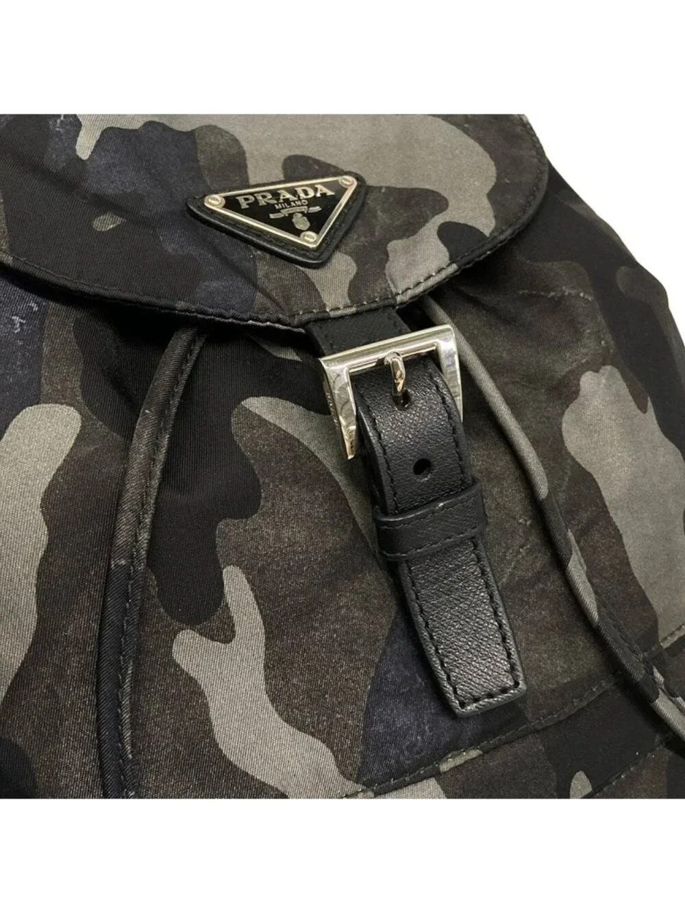 Prada Backpack Khaki Black Camo Leather